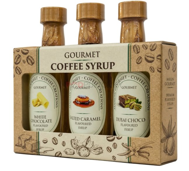 Gourmet Coffee Syrup - White Chocolate - Salted Caramel - Dubai Choco 3x45ml Gourmet Coffee Syrup - White Chocolate - Salted Caramel - Dubai Choco 3x45ml